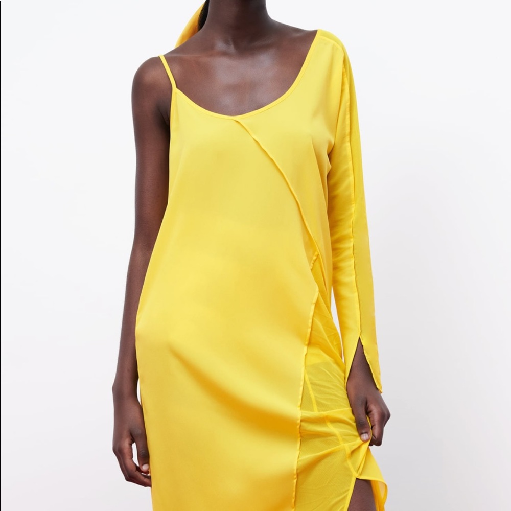 Zara asymmetric gauze flowy yellow dress - Picture 11 of 15